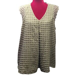 Knox Rose Women XXL Olive Green Tufted Grid Sleeveless Blouse Studded Lace Boho